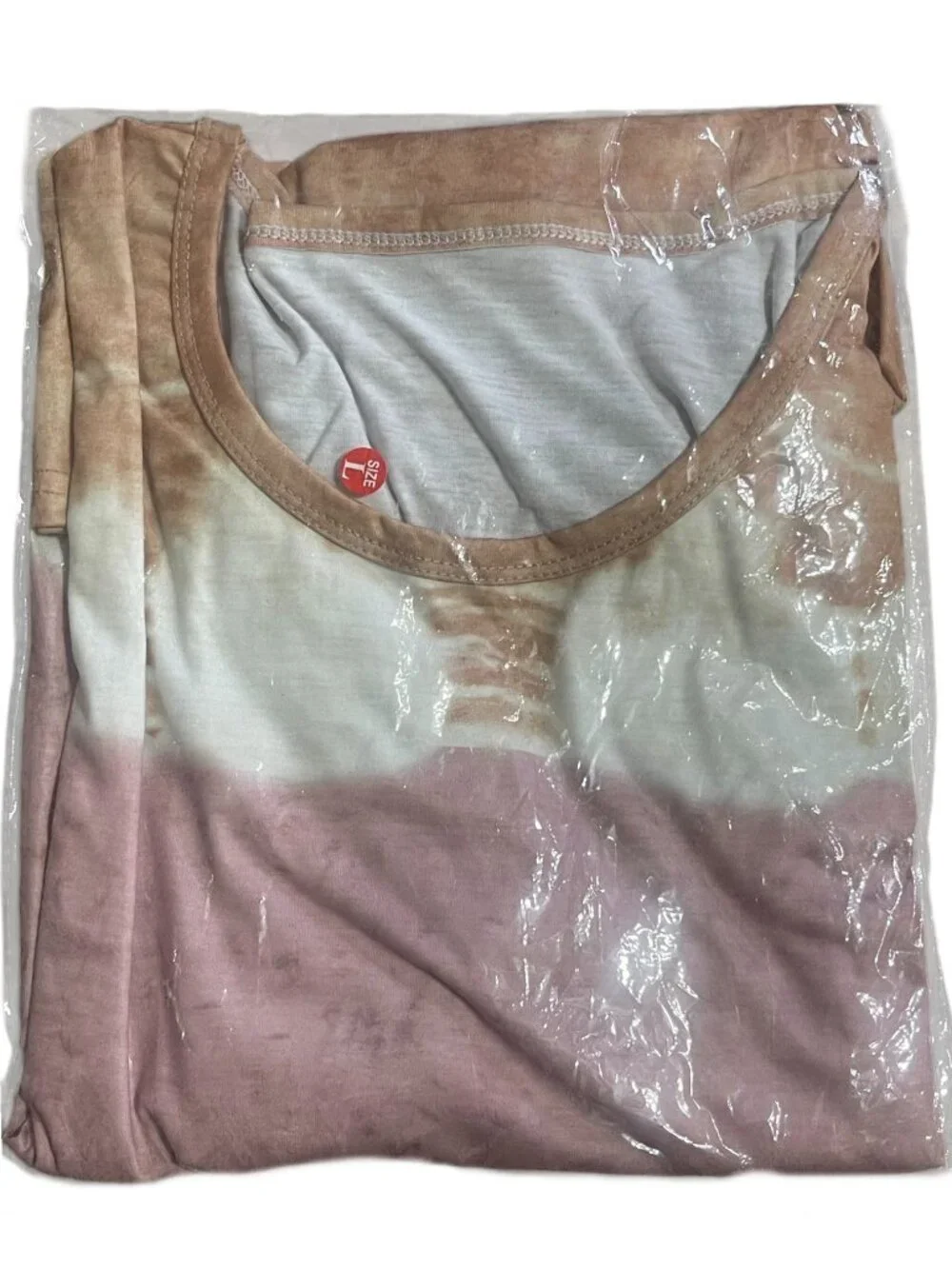 Women’s Tie Dye Casual Tee Top Pink Beige Short Sleeve Stretch Relaxed Fit - L - Picture 9 of 9